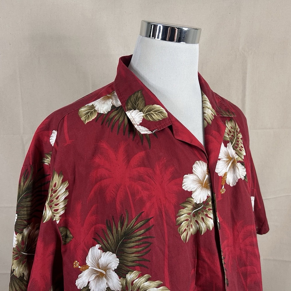 Pacific Legend 3XL USA Made Hawaiian Aloha Shirt Red White Floral Cotton